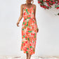 Gia Floral Printed Spaghetti Strap Front Slit Midi Dress