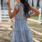 Davina Tie-Shoulder Decorative Button V-Neck Dress
