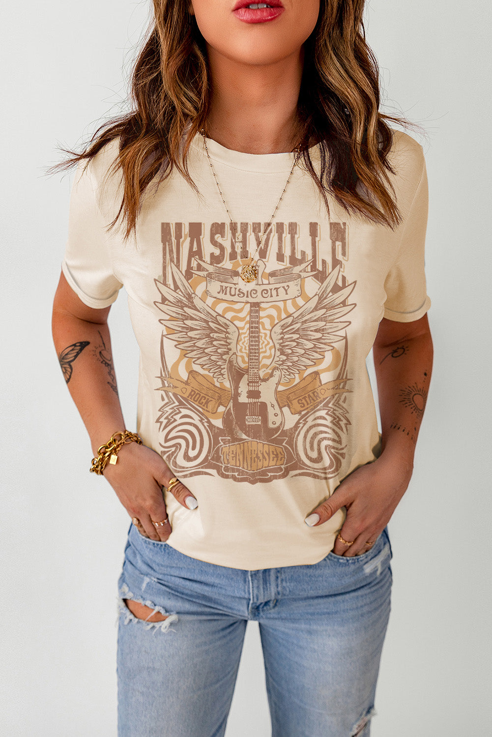 Western Nashville Graphic Round Neck T-Shirt
