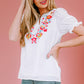 Boho Embroidered Notched Neck Flounce Sleeve Top