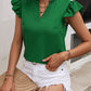 Bright Green Boho Notched Neck Butterfly Sleeve Blouse