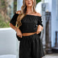 Boho Casual Textured Frill Trim Off-Shoulder Top and Shorts Set