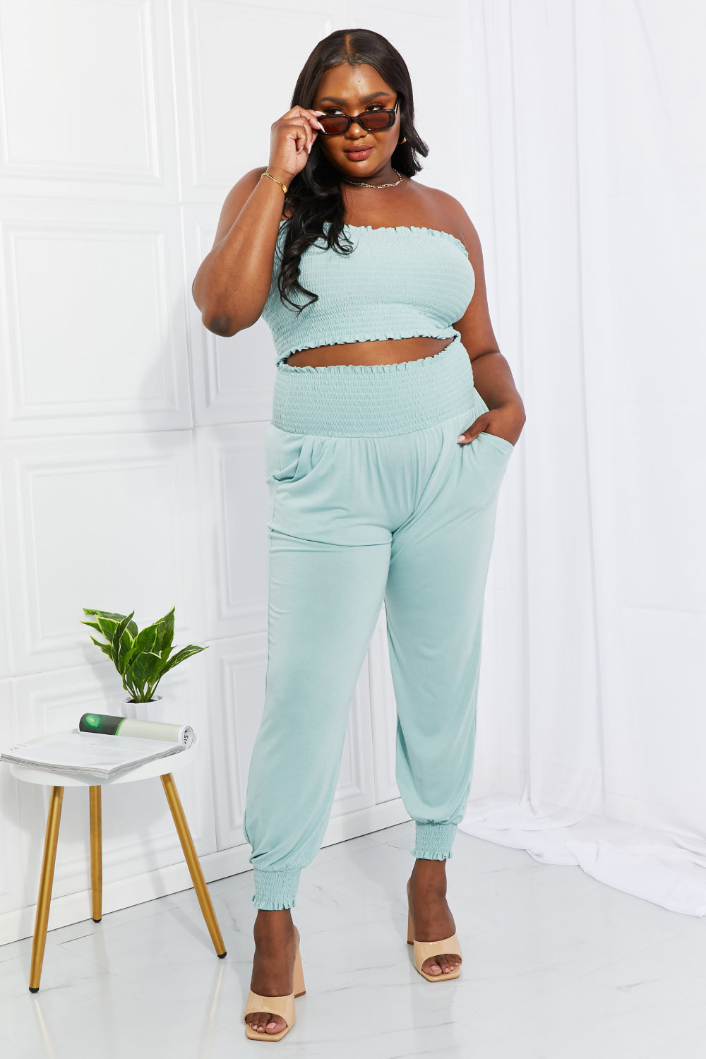 Stylish Comfort Smocked Tube Top & Joggers Set – OliverandJade