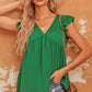 Bohemian Green V-Neck Cap Sleeve Babydoll Tank