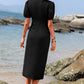 Catarina Wrap Surplice Ruched Puff Sleeve Dress