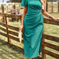 Bali Bohemian Chic One-Shoulder Gathered Detail Slit Dress