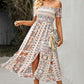 Bohemian Off-Shoulder Midi Frill Trim Split Dress