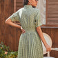 Amelia Bohemian Polka Dot Pleated Tie Neck Smocked Waist Dress