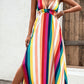 Multicolored Stripe Crisscross Backless Dress