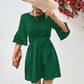 Charlie Round Neck Tie Belt Flounce Sleeve Dress