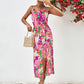 Gia Floral Printed Spaghetti Strap Front Slit Midi Dress