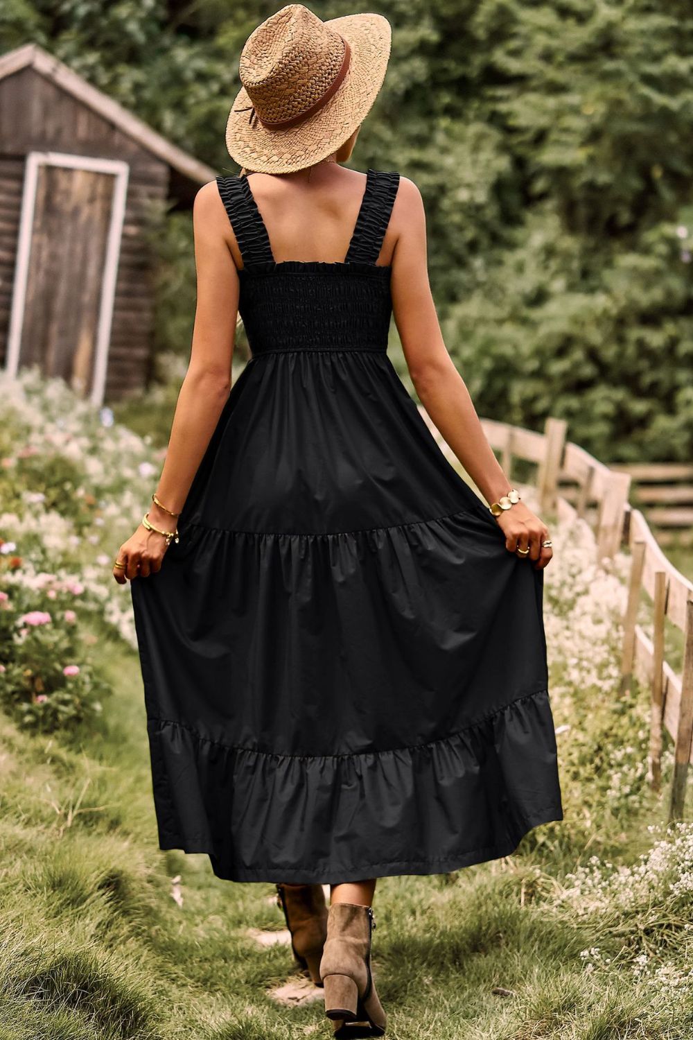 Harriet Boho Smocked Square Neck Tiered Dress