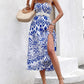 Alyssa Greek Printed Tie Shoulder Sweetheart Neck Dress