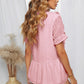 Swiss Dot Deep V Flounce Sleeve Blouse