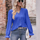 Bohemian Exposed Seam Round Neck Long Sleeve Cropped Top