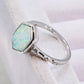 Boho Minimalist Opal Hexagon 925 Sterling Silver Ring