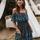 Carrie Bohemian Print Off-Shoulder Strapless Knee Length Dress