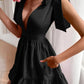 Black Flirty Deep V Neck Bow Shoulder Ruffle Hem Mini Dress