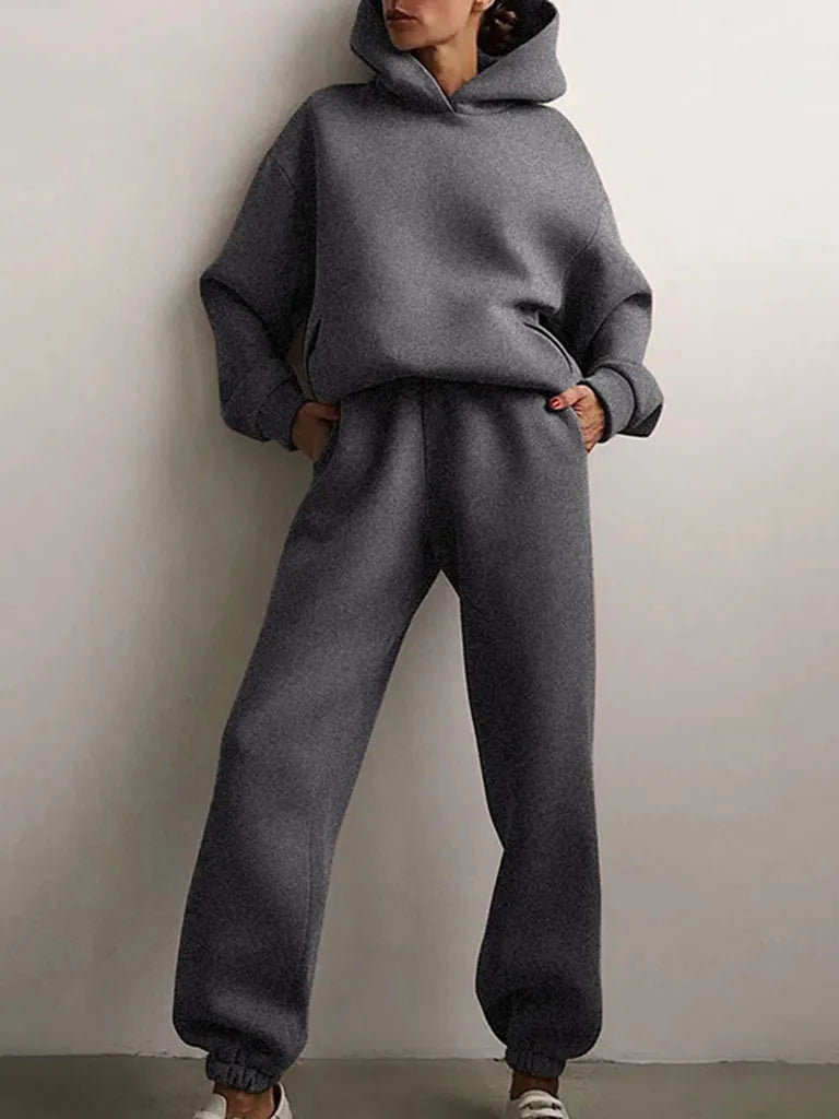 Women's Trendy Solid Color Hoody Sweatshirt and Sweatpants Set