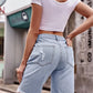 Ripped Denim Washed Mid Rise Long Mom Shorts