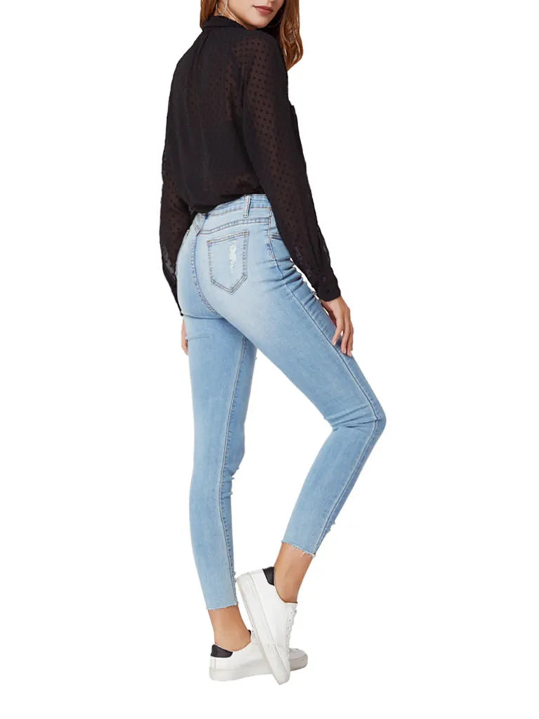Women's Ripped Raw Hem Skinny Jeans