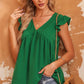 Bohemian Green V-Neck Cap Sleeve Babydoll Tank