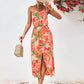 Gia Floral Printed Spaghetti Strap Front Slit Midi Dress