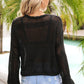 Drawstring Hem Round Neck Cropped Sweater Top