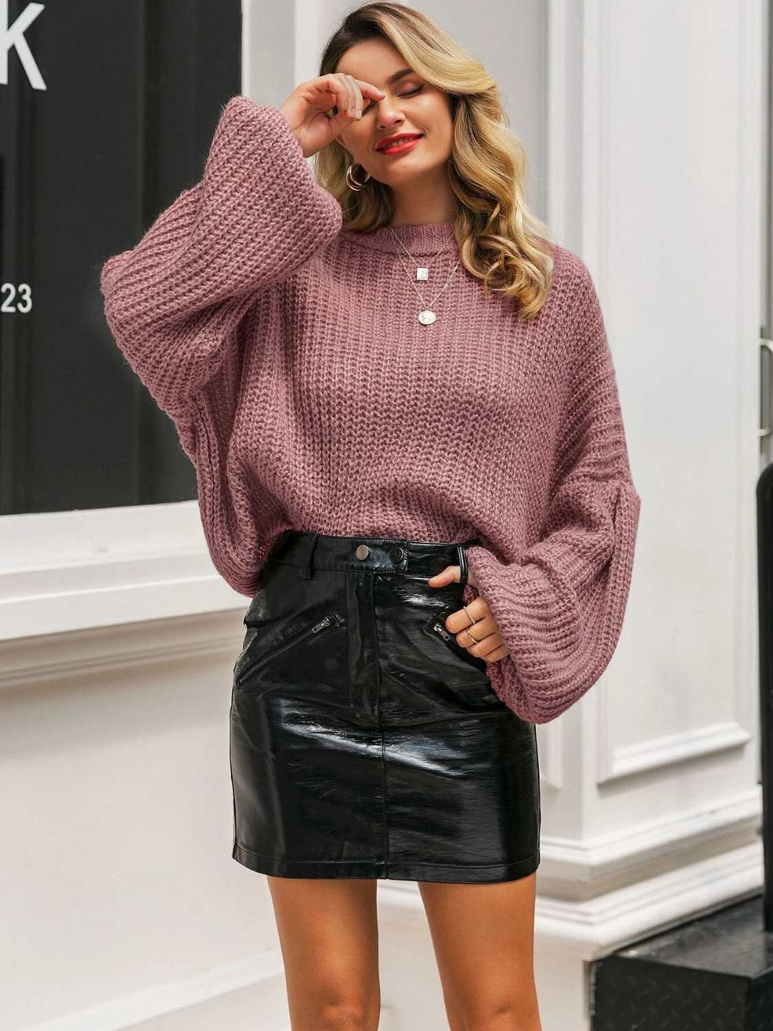Bohemian Round Neck Dropped Shoulder Long Sleeve Sweater