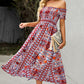 Bohemian Off-Shoulder Midi Frill Trim Split Dress