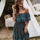 Carrie Bohemian Print Off-Shoulder Strapless Knee Length Dress