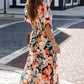 Women's Orange Floral Deep V Neck Kimono Maxi Dress