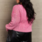 Boho Heyson Brand Soft Focus Wash Cable Knit Cardigan in Fuchsia