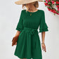 Charlie Round Neck Tie Belt Flounce Sleeve Dress
