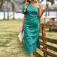 Bali Bohemian Chic One-Shoulder Gathered Detail Slit Dress