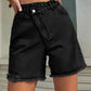 Boho Crossover Buttoned Raw Hem Denim Shorts
