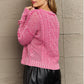 Boho Heyson Brand Soft Focus Wash Cable Knit Cardigan in Fuchsia