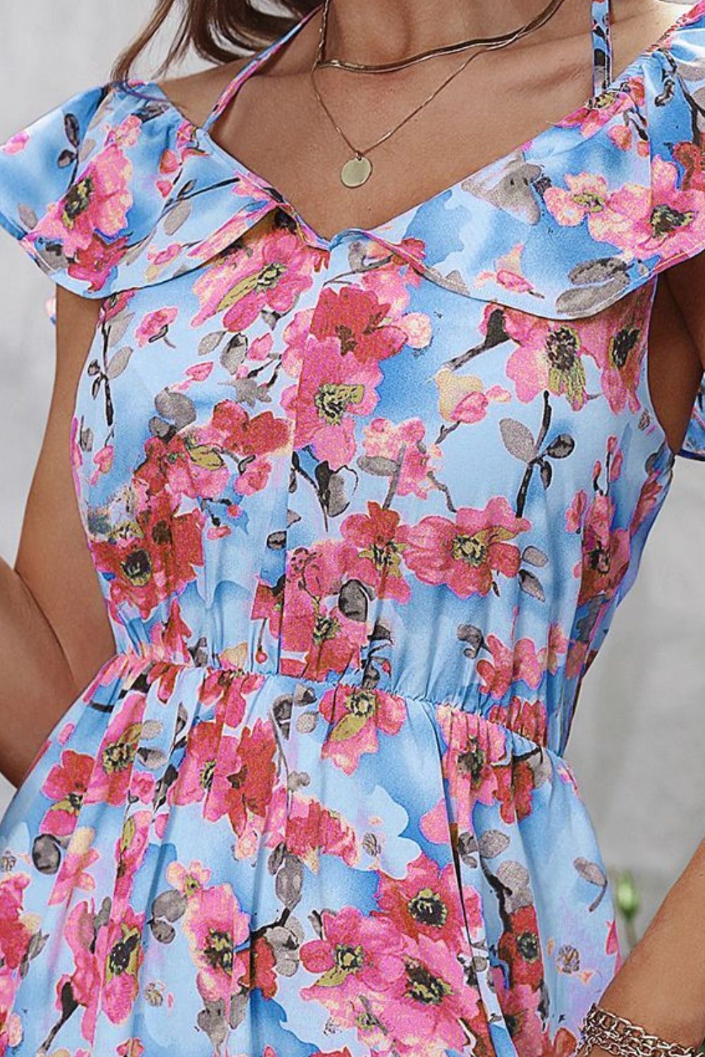 Grace Floral Halter Neck Ruffle Hem Dress