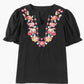 Boho Embroidered Notched Neck Flounce Sleeve Top