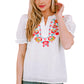 Boho Embroidered Notched Neck Flounce Sleeve Top