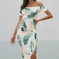 Printed Off-Shoulder Split Midi Dress