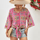 Beverly Paisley Boho Tie Hem V-Neck Three-Quarter Sleeve Blouse
