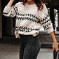 Bohemian Round Neck Ribbed & Cable Trim Zigzag Sweater