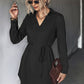 Boho Belted Johnny Collar High-Low Shirt Dress