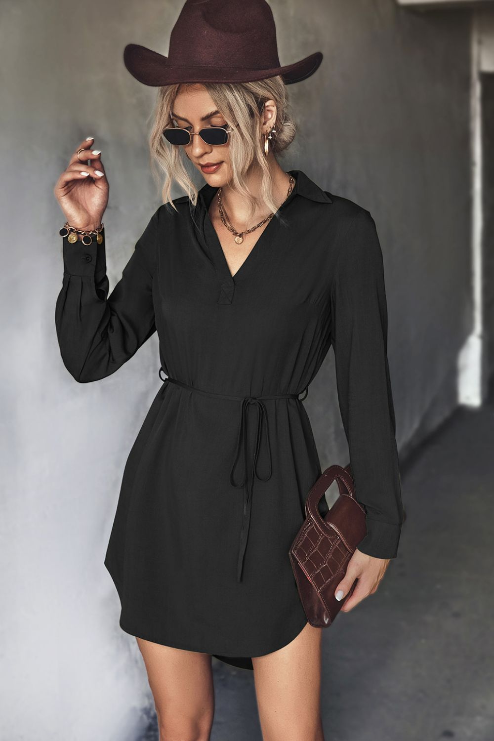 Boho Belted Johnny Collar High-Low Shirt Dress – OliverandJade