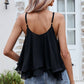 Black Scoop Neck Spaghetti Strap Ruffle Hem Tank