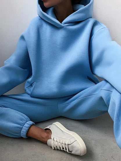 Women's Trendy Solid Color Hoody Sweatshirt and Sweatpants Set