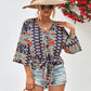 Beverly Paisley Boho Tie Hem V-Neck Three-Quarter Sleeve Blouse