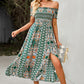 Bohemian Off-Shoulder Midi Frill Trim Split Dress