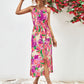 Gia Floral Printed Spaghetti Strap Front Slit Midi Dress